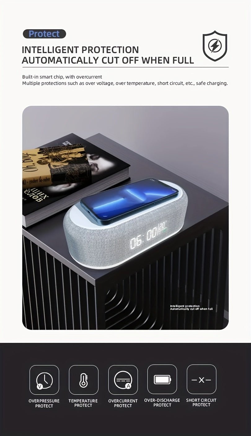 All - in - One Wireless Charging Dock with Night Light & Alarm Clock - Comforzo