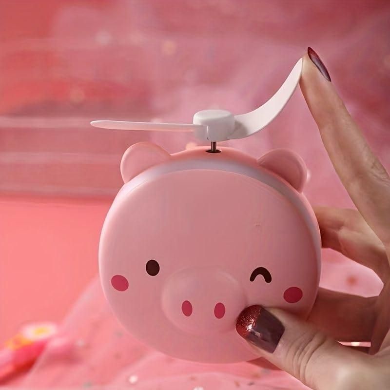 Cartoon Cute Pig LED Lights Mirror Pocket Fan - Comforzo