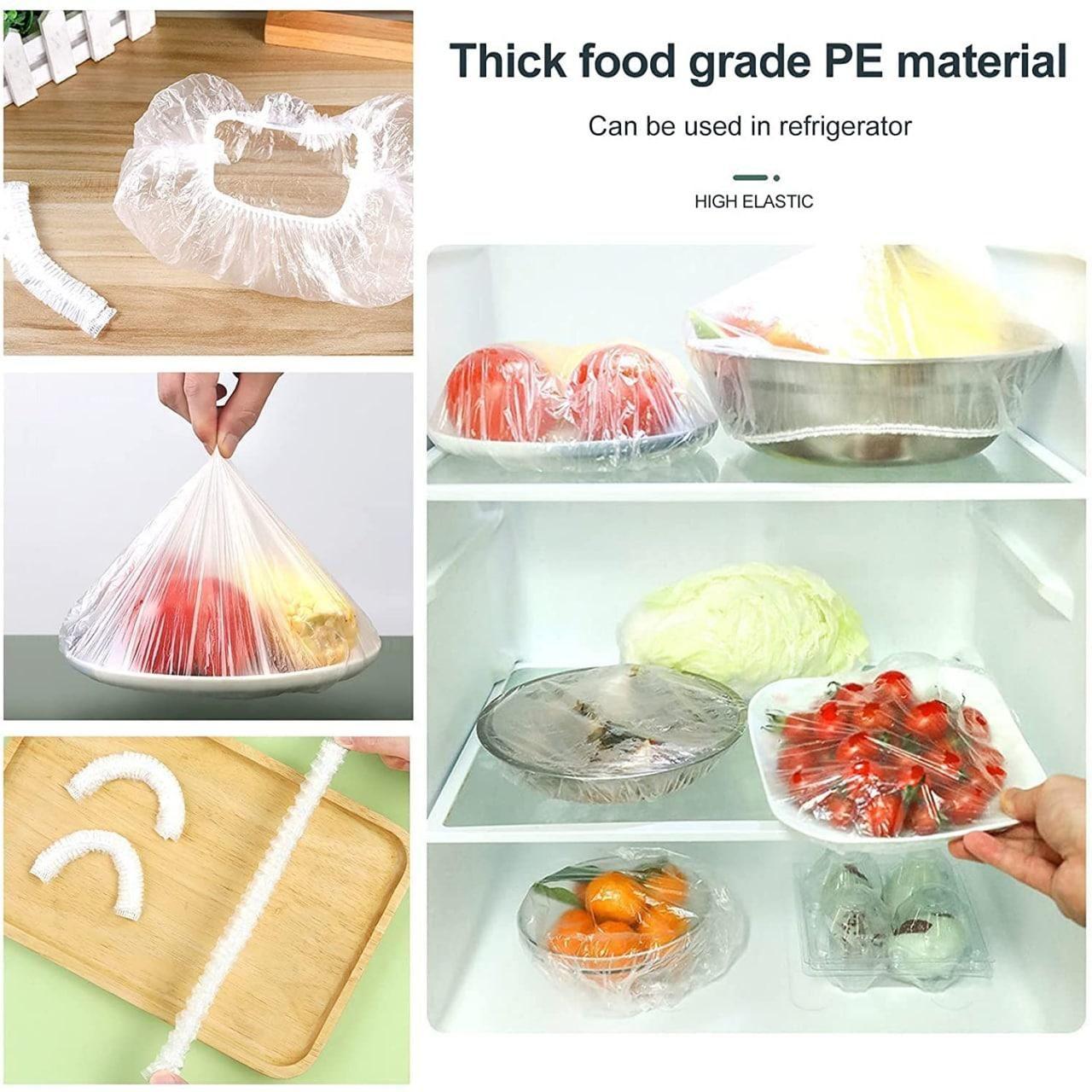 Plastic Bags - Reusable Elastic Food Storage Plastic Covers (Pack of 100) - Comforzo