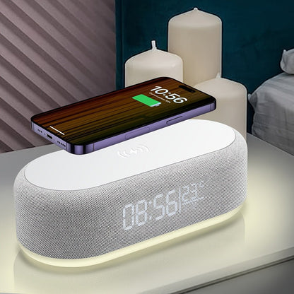 All - in - One Wireless Charging Dock with Night Light & Alarm Clock - Comforzo