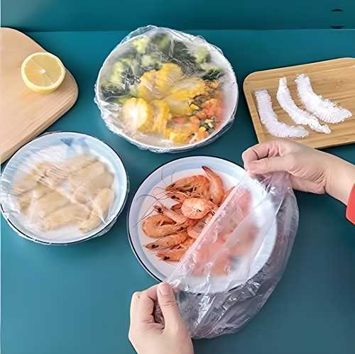 Plastic Bags - Reusable Elastic Food Storage Plastic Covers (Pack of 100) - Comforzo
